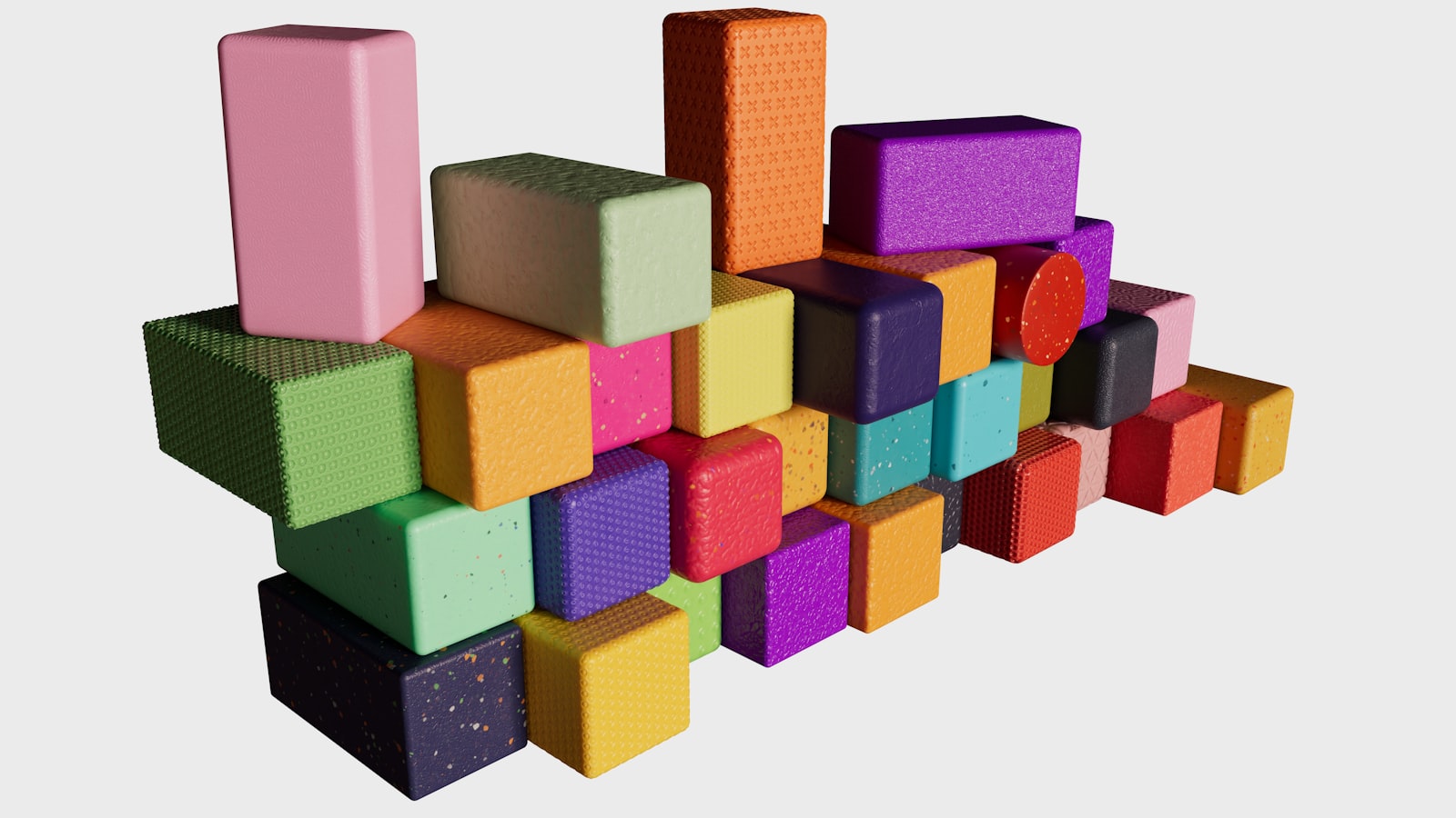 Colorful building blocks stacked in modular layers