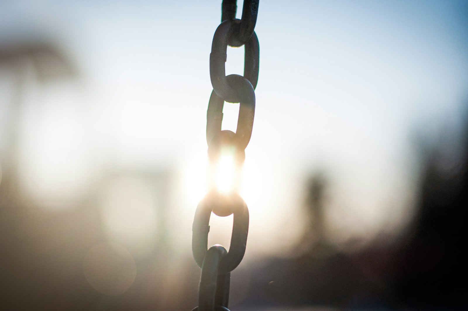 Grey metal chain links in close-up